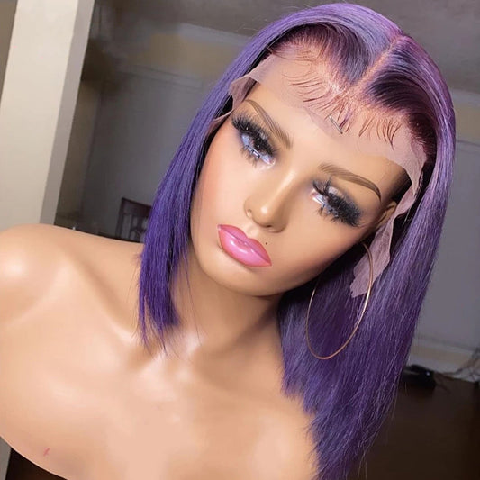 Straight Purple Short Bob Lace Front