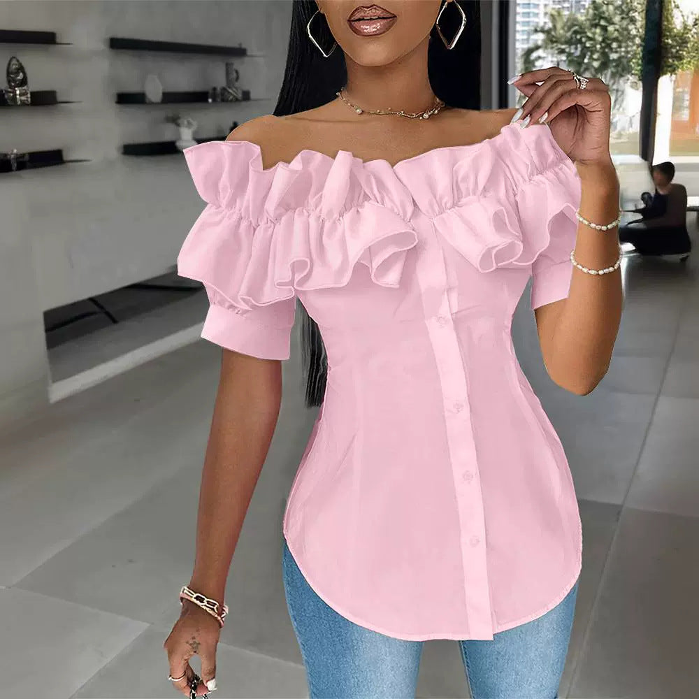 Clothing New Sweater Fashion Off-shoulder Ruffled Short Sleeves Shirt