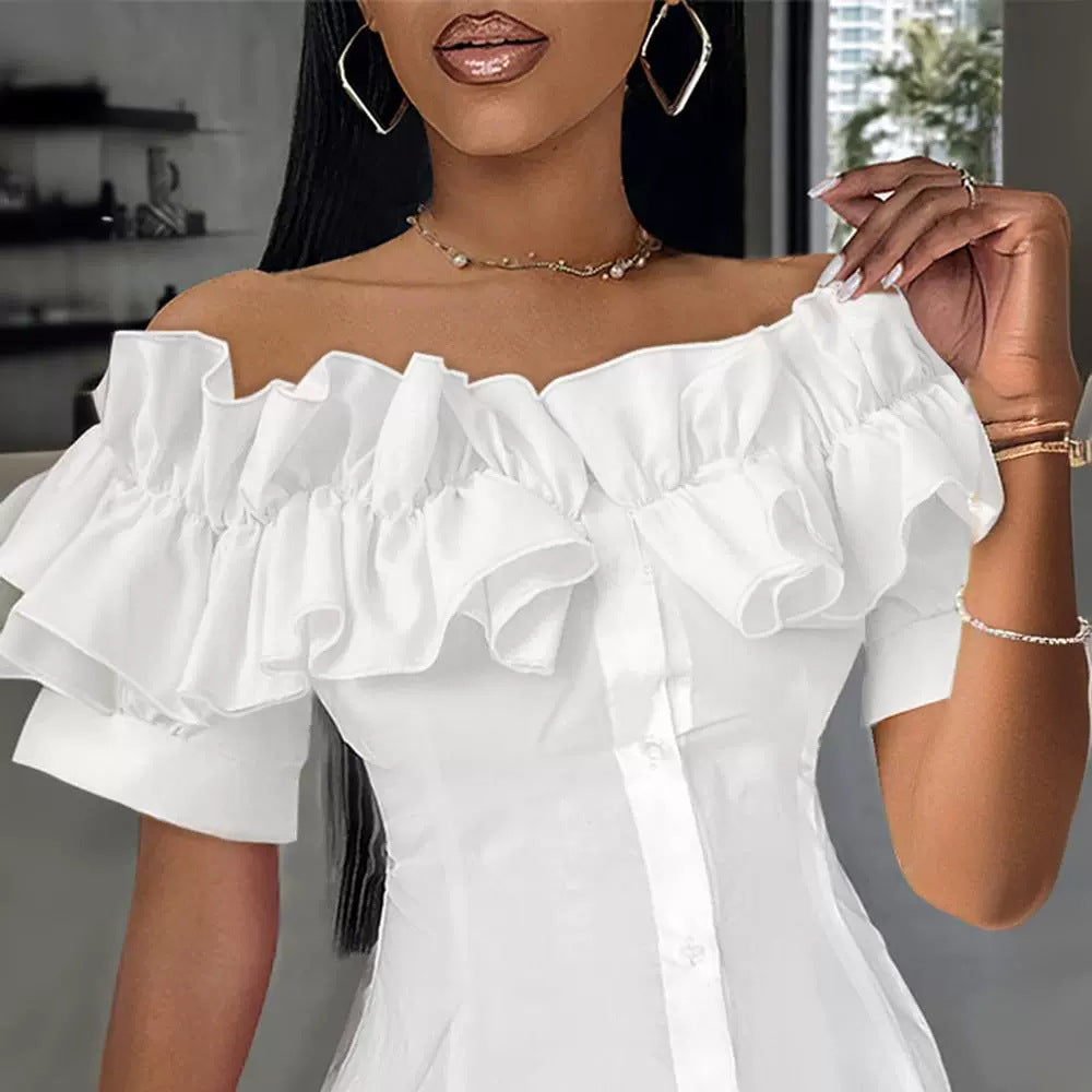 Clothing New Sweater Fashion Off-shoulder Ruffled Short Sleeves Shirt