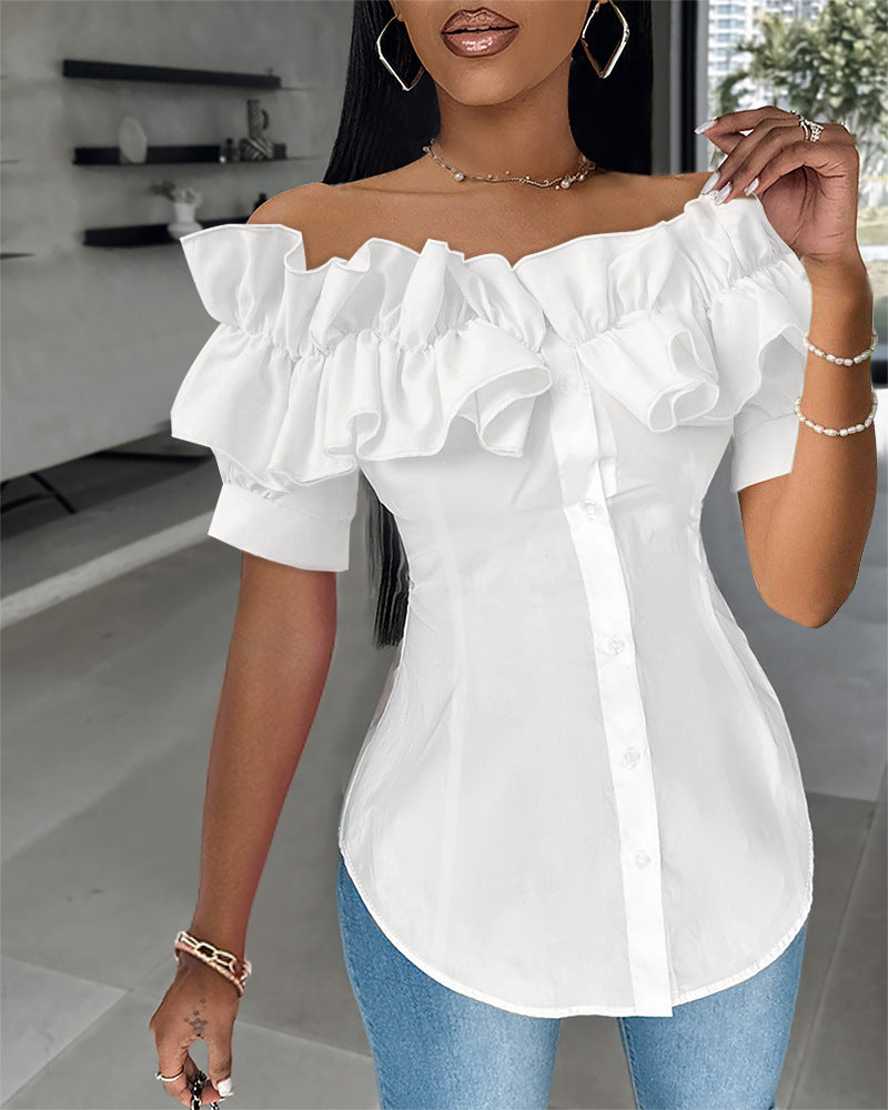 Clothing New Sweater Fashion Off-shoulder Ruffled Short Sleeves Shirt