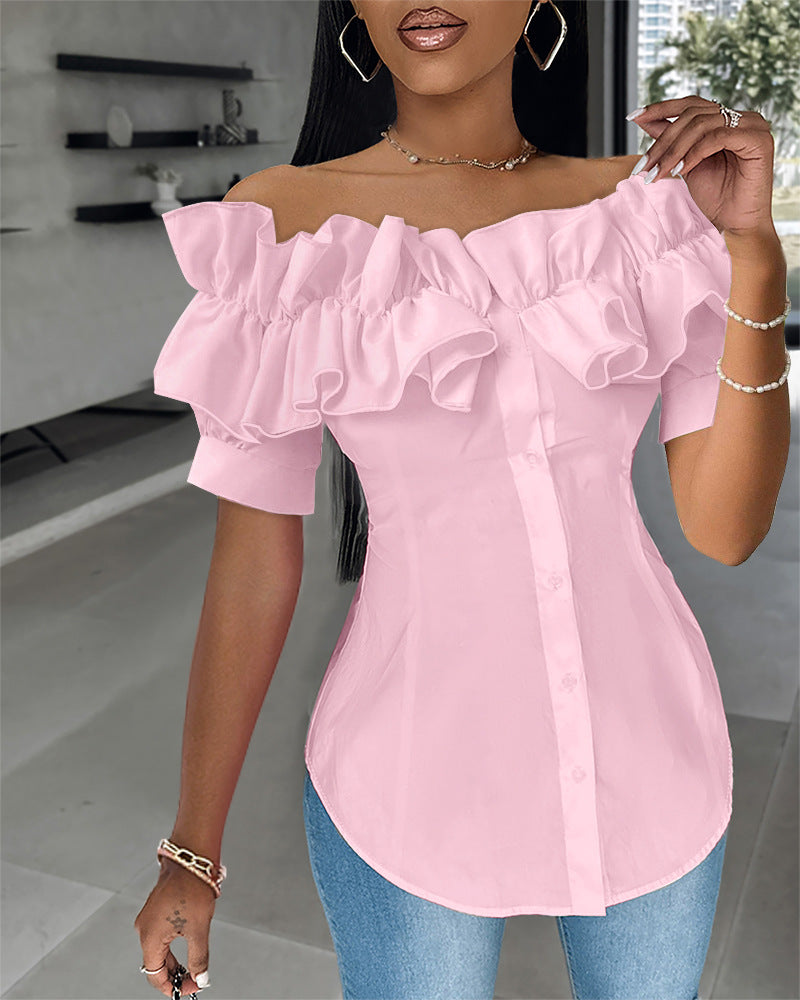 Clothing New Sweater Fashion Off-shoulder Ruffled Short Sleeves Shirt